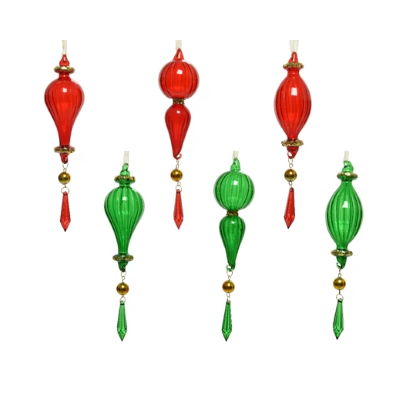 BOX 3 DECORI ALBERO DI NATALE  IN VETRO VERDE - ROSSO