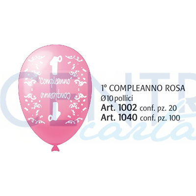 PALLONCINI IN LATTICE ROSA I° COMPLEANNO CONF. 20 PEZZI FESTE E PARTY 