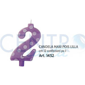 CANDELA MAXI TORTA COMPLEANNO N° 2 POIS LILLA CM.12