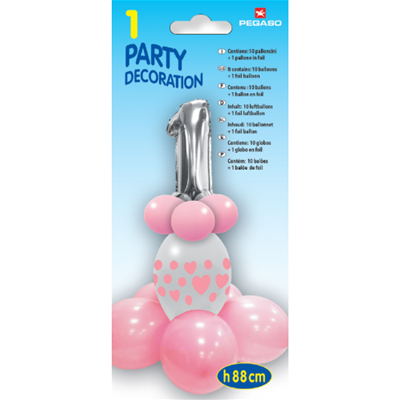 KIT PALLONCINI PRIMO COMPLEANNO NUMERO CON PALLONCINI ROSA FESTE E PARTY
