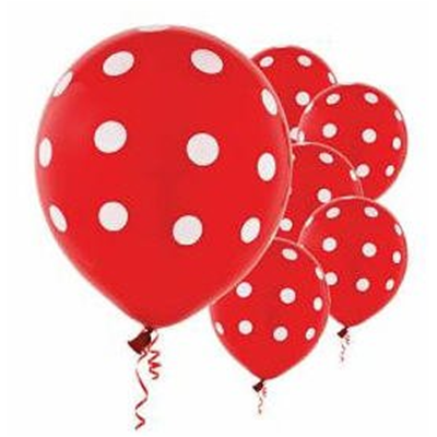 PALLONCINI MAXI IN LATTICE ROSSI A POIS BIANCHI CONF. 12 PEZZI FESTE E PARTY 