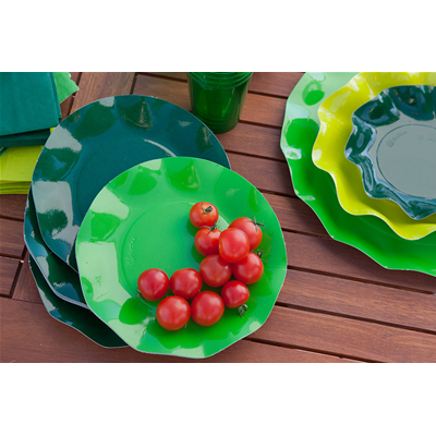 PIATTI COPPETTE IN CARTA VERDE CHIARO CONF.10 PEZZI EXTRA FESTE E PARTY
