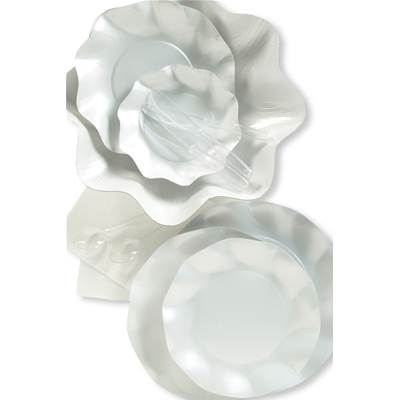 PIATTI MAXI BIANCO PERLATO IN CARTA CONF.5 PEZZI EXTRA FESTE E PARTY