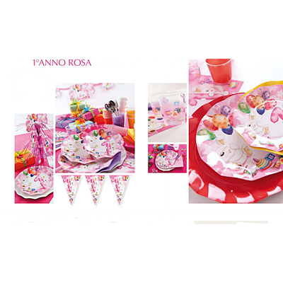 TOVAGLIOLI PRIMO COMPLEANNO ROSA 33X33 CM. CONF.20 PEZZI EXTRA FESTE E PARTY