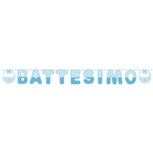 FESTONE SCRITTA BATTESIMO CELESTE IN CARTA MT. 2,15 FESTE E PARTY 